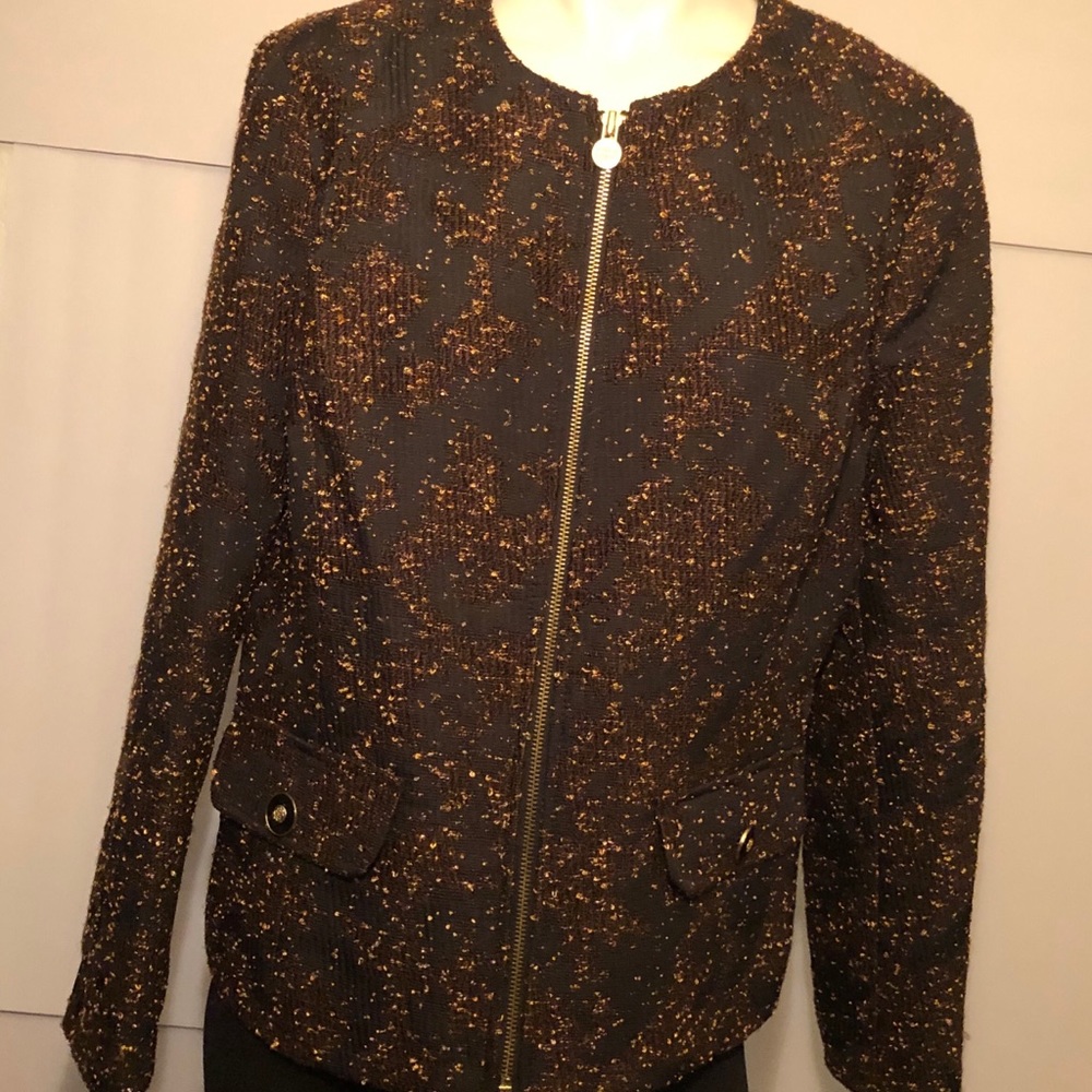 Women Dana Buchman blazer black with gold shine L
